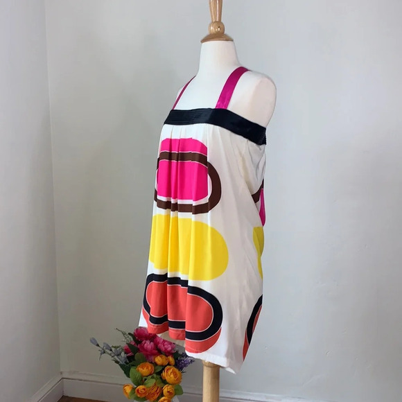 SUE WONG Retro 60s 70s Silk Dress Mod Hippie Cocktail Party, Size 12 - Picture 5 of 13